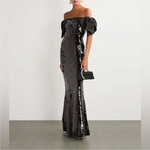SELF-PORTRAIT BLACK SEQUIN BOW MAXI DRESS